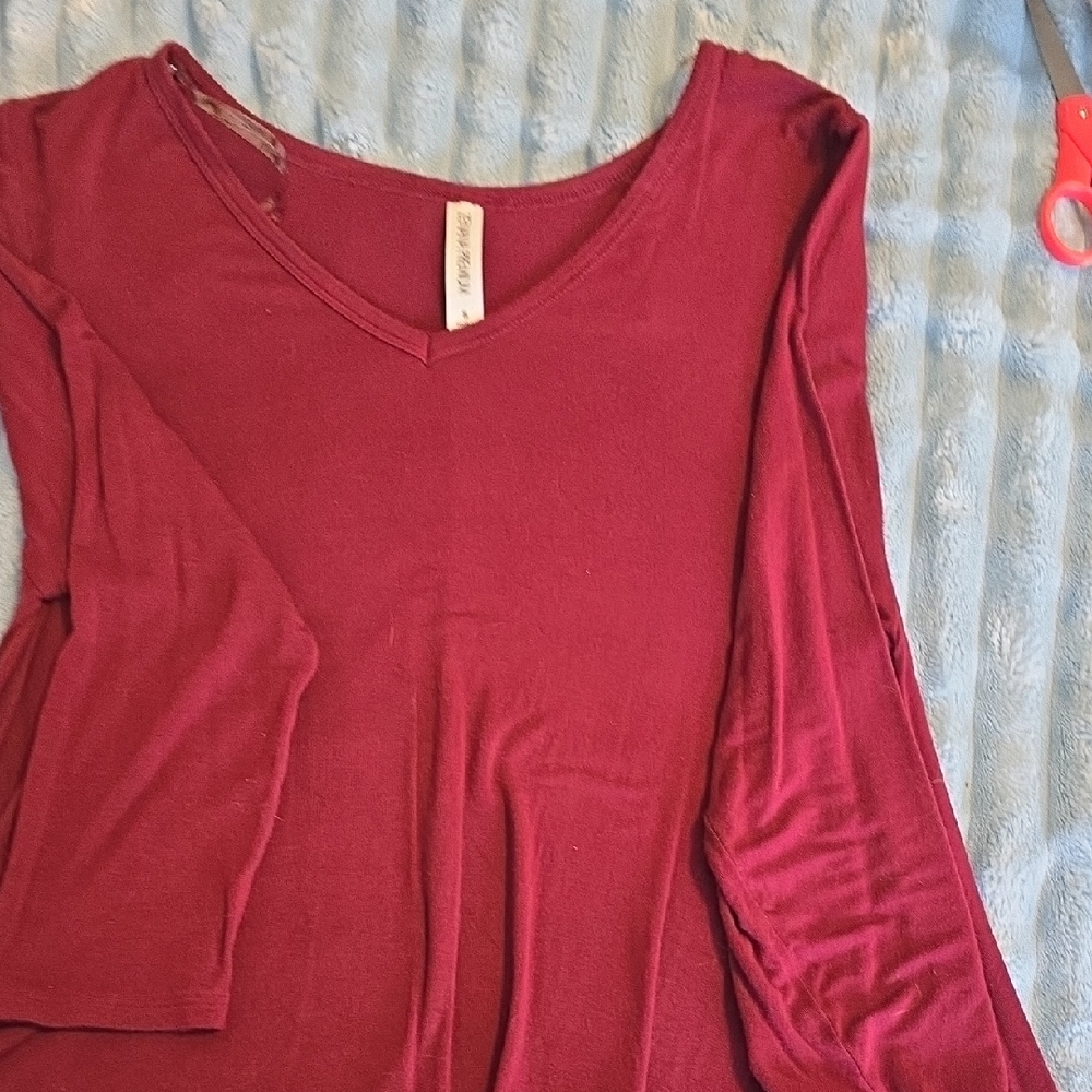 Maurices Deep Red Long Sleeve V-Neck Top